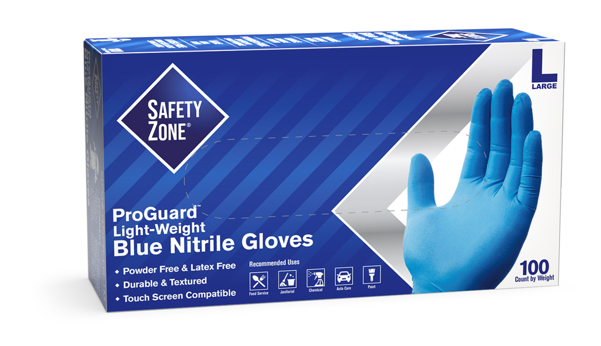 Supply Source Safety Zone #GNPR Economy Industrial ProGuard Powder-Free Blue Nitrile Gloves